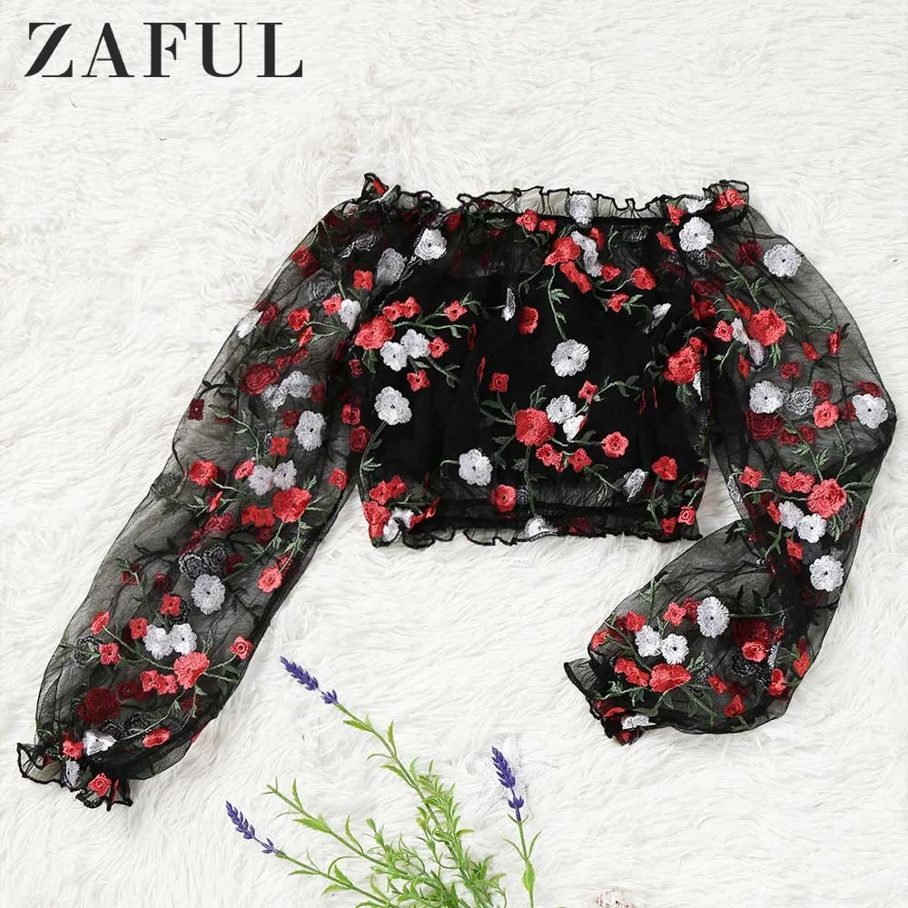 ZAFUL Симпатичные Женщины Повседневная Блузка Рубашка Женская Мода Вышитые С Плеча
