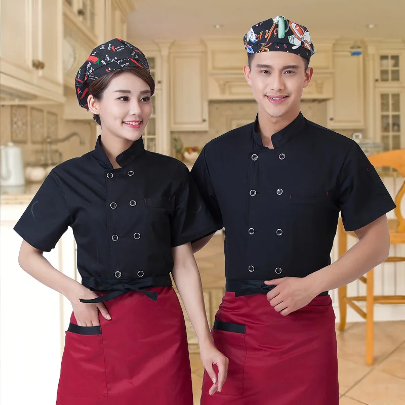 Новинка лета 2017 дышащая двубортная куртка шеф повара ресторана с коротким