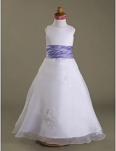 A-line Scoop Floor-length Satin Organza Flower Girl Dress | Свадьбы и торжества