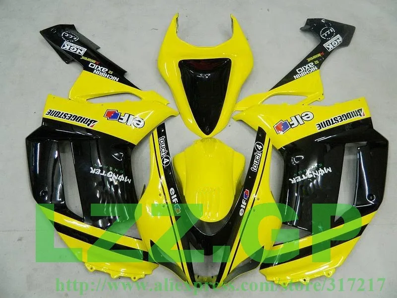

LZZ.GP Yellow Black Fairing Kit FOR KAWASAKI NINJA ZX 6R 636 07 08 ZX-6R 07-08 ZX6R 2007 2008 ZX 6R 07 08 Fairings & Freecus