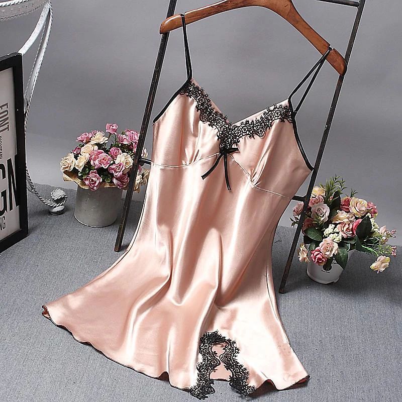 

Fiklyc brand summer autumn nightgown women sexy spaghetti strap lace patchwork lingerie dress sleepwear sleepshirts sleep lounge