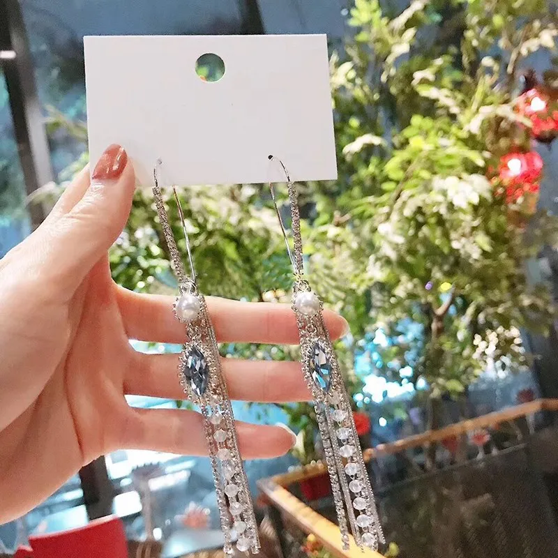 MENGJIQIAO новые корейские полностью сияющие хрустальные стразы Висячие серьги для женщин элегантные серьги с искусственным жемчугом и кисточками подарок