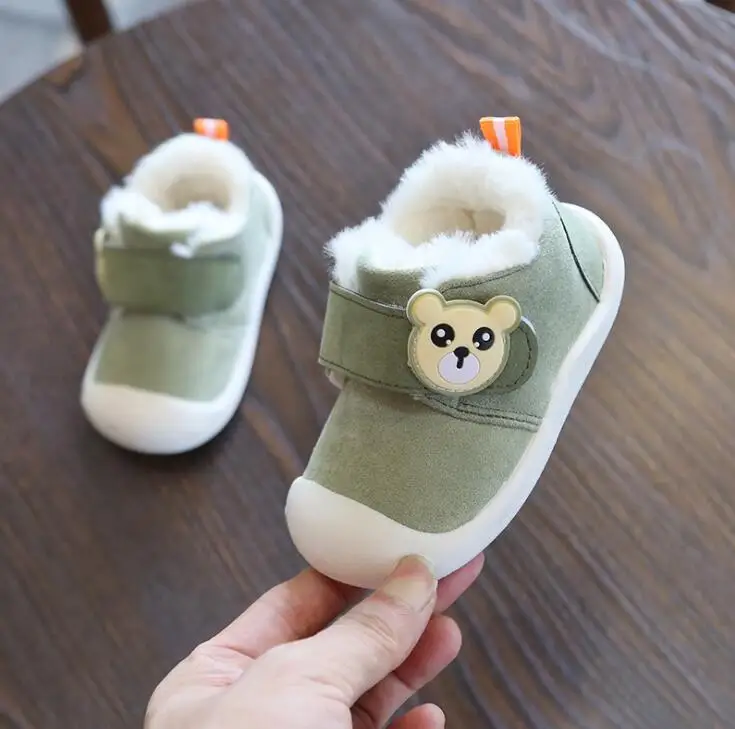 A Army green Г. Зимние ботинки для малышей утолщенные плюшевые зимние ботинки для мальчика и девочки с мягкой нескользящей подошвой, теплые детские ботинки - Цвет: A Army green