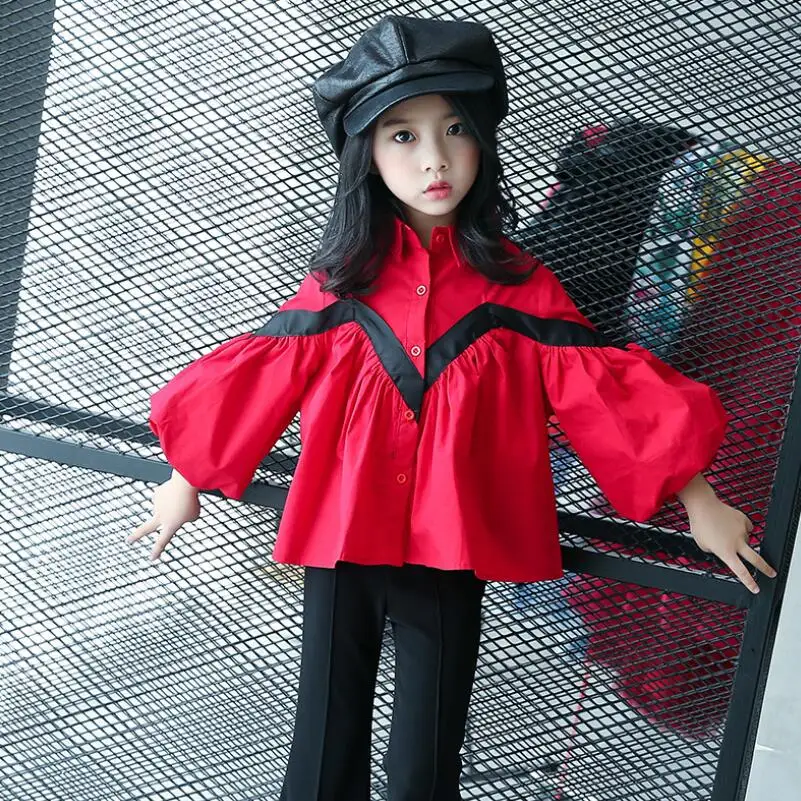 design 5 red Весенняя кружевная блузка для девочек-подростков, топ, белая детская одежда, школьная рубашка с длинными рукавами для девочек, топы для детей 6, 8, 10, 12 лет, JW3823 - Цвет: design 5 red