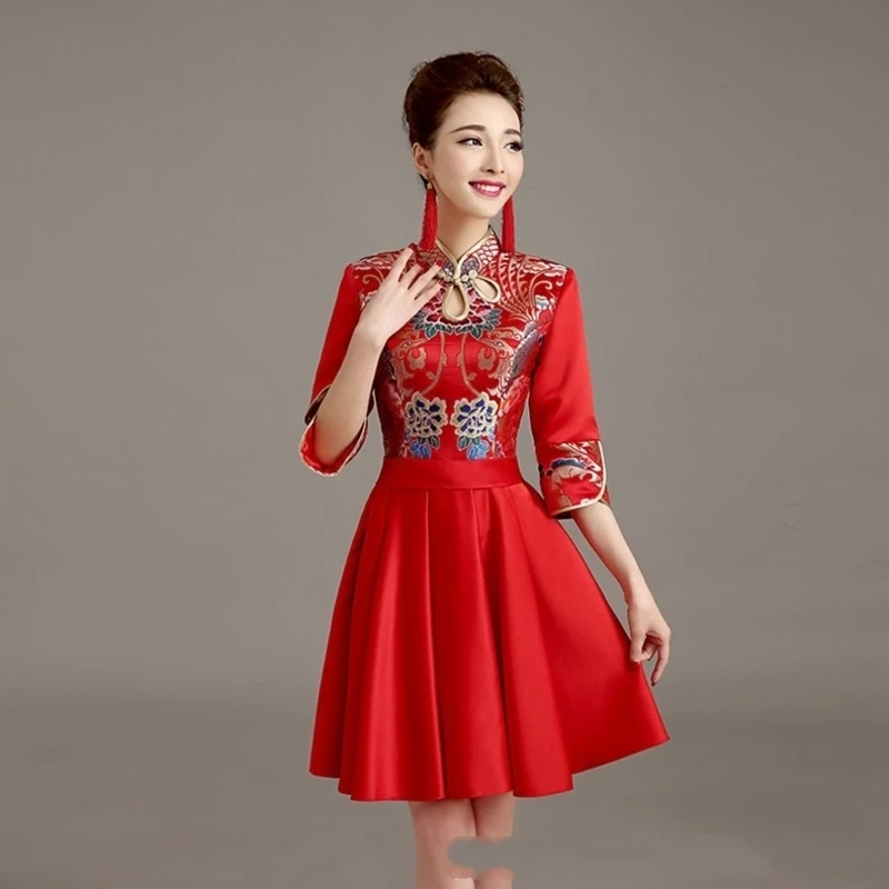 Винтажное платье Ципао Свадебные Qipao короткие современные китайское