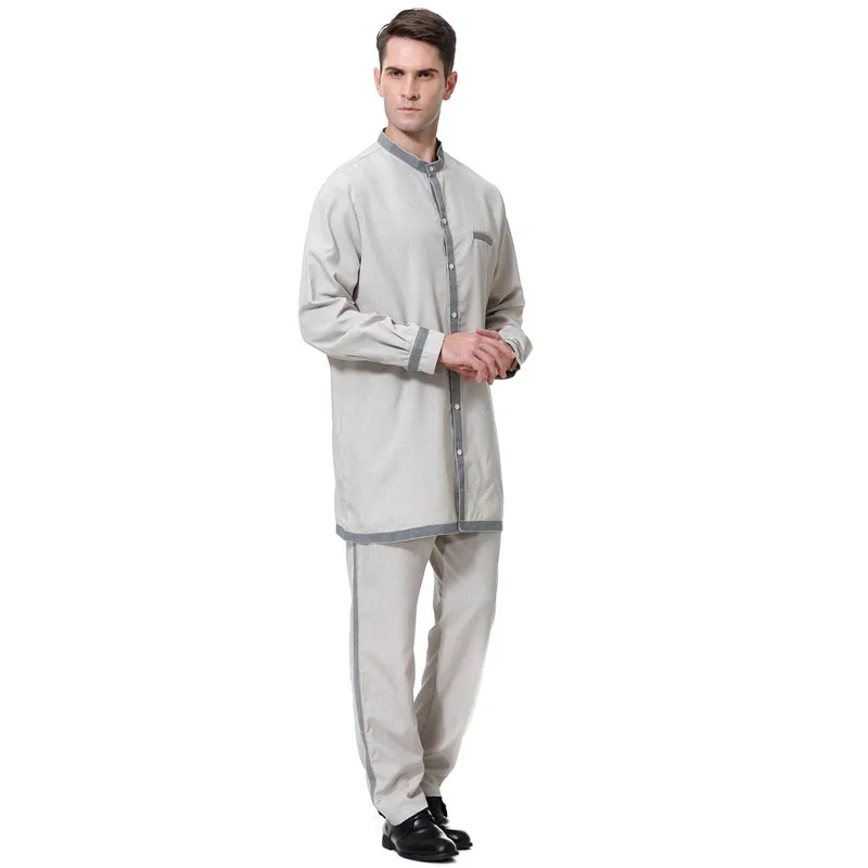 Muslim Men Robes Set Long-Sleeved Top + Trousers Two-Piece Suit Islamic Clothing Arabic Kaftan | Тематическая одежда и
