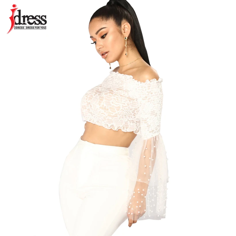 Женские вечерние кроп-топы IDress Кружевной укороченный топ с вырезом лодочкой и