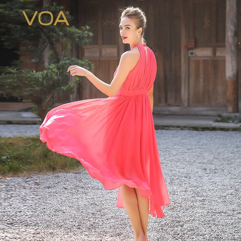 Женское шелковое платье VOA длинное платье-туника с высокой талией без рукавов -