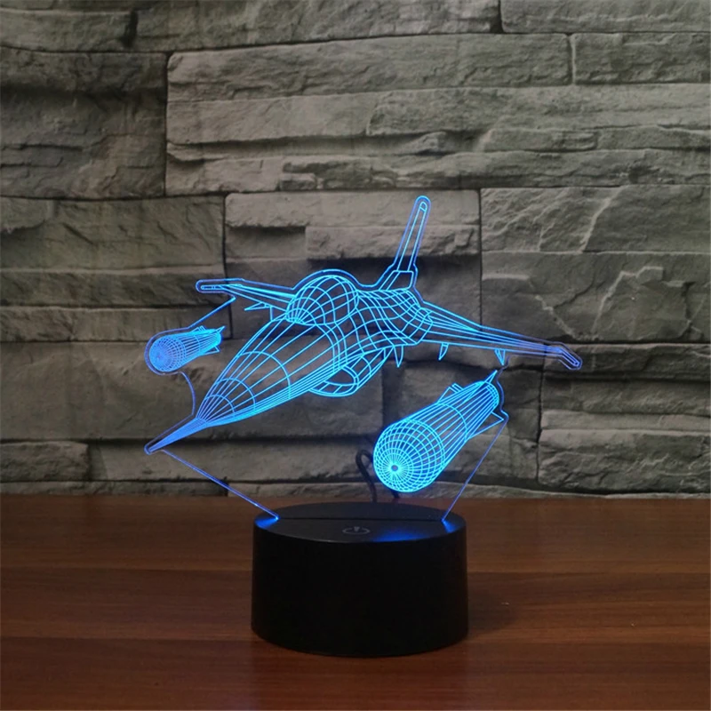 3D fighter modelling 3d plane Illusion nachtlampje USB/Battery Powered Light Flash 7color Night Lamp LED Desk Lamp Home Decor