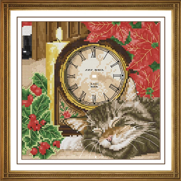 Cat nap clock animal cartoon counted cross stitching kits for embroidery handmade crafts diy chinese stitch patterns 14ct | Дом и сад