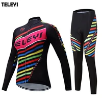 teleyi team womens long sleeve bike clothing suit ropa ciclismo cycling jersey girls bicycle outdoor sports jacket bib pant set