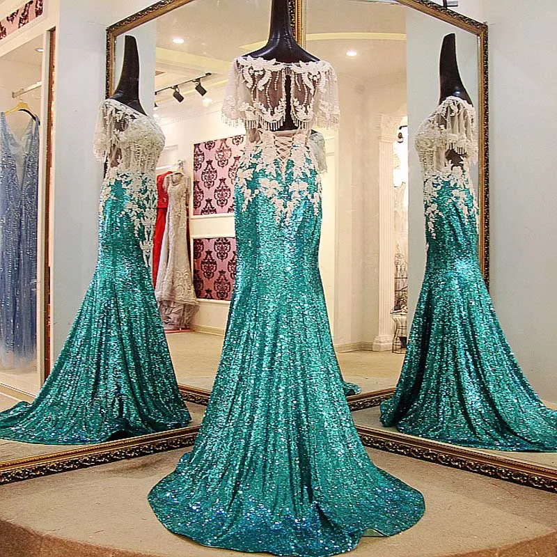 Женское вечернее платье русалка зеленое элегантное с блестками модель 100%|prom