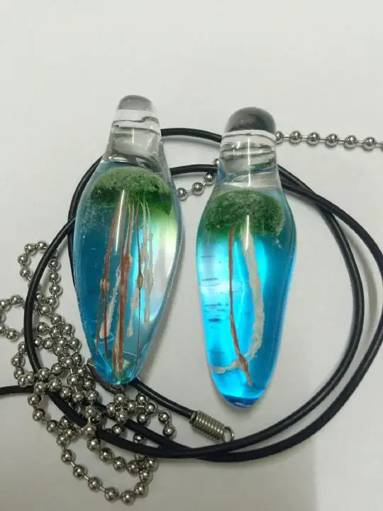2 PCS Jellyfish on Blue Glass Teardrop 50 CM Stainless steel ball chain Pendant Necklace | Украшения и аксессуары