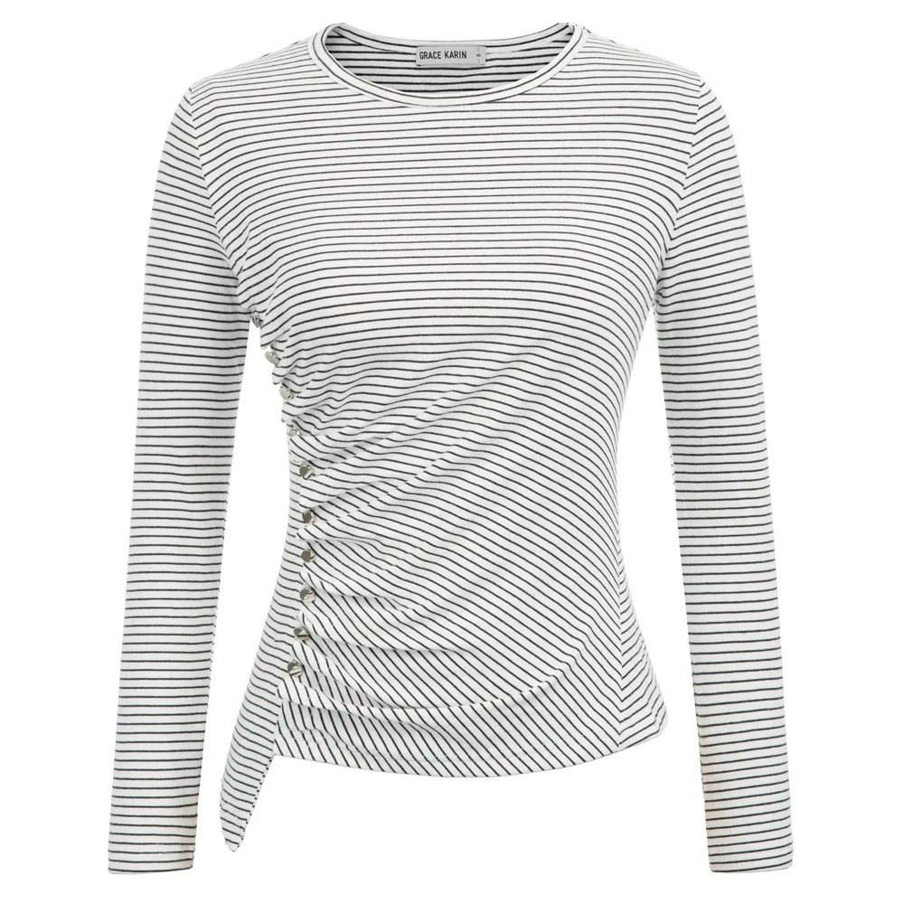 GK женские топы повседневные с длинными рукавами вырезом лодочкой на пуговицах