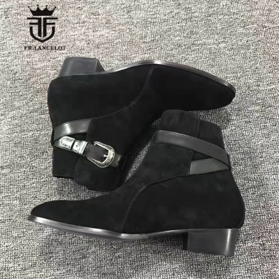 Винтажные классические замшевые черные ботинки ручной работы из натуральной