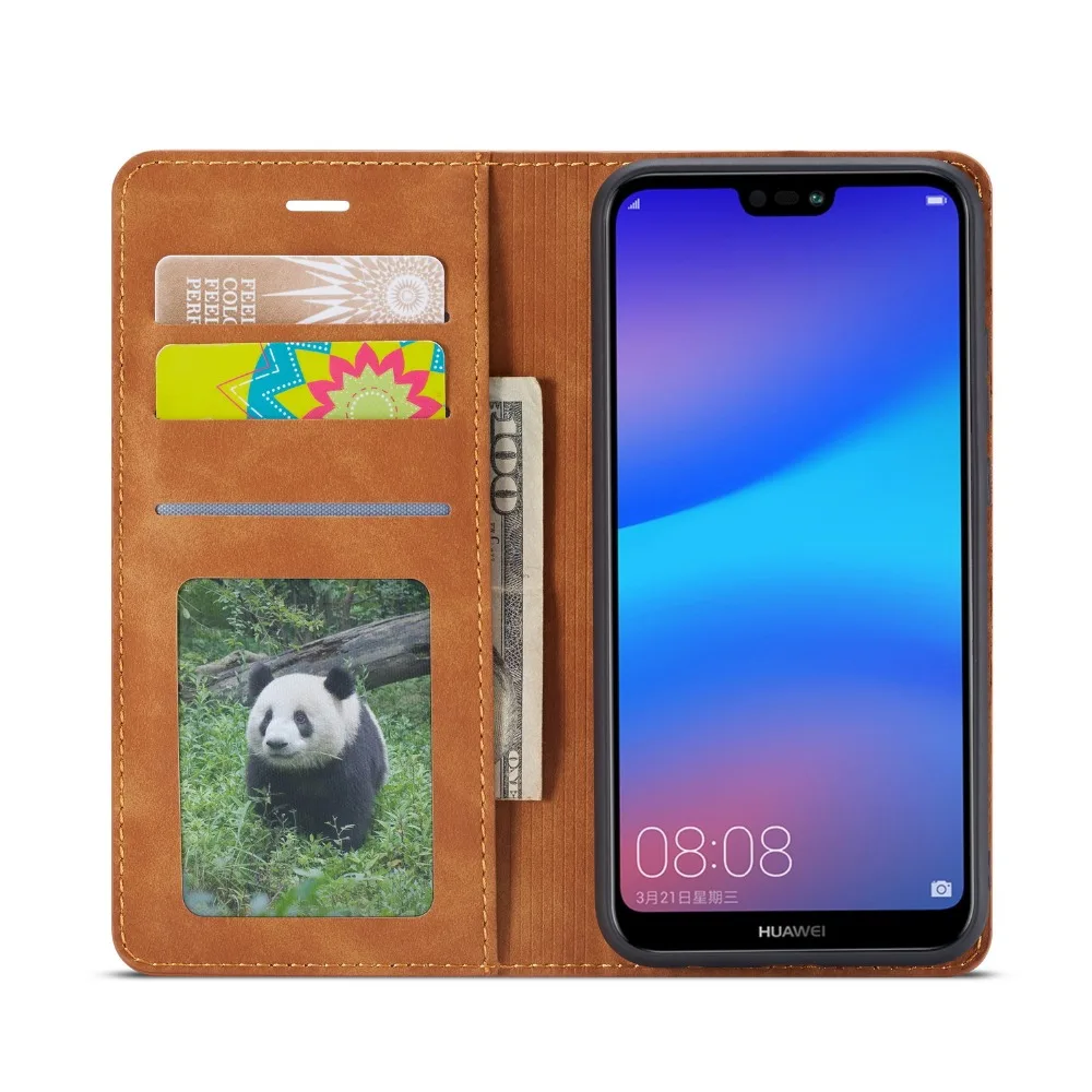 Магнитный кожаный чехол кошелек для Huawei P20 Lite Pro с подставкой и слотом карт флип