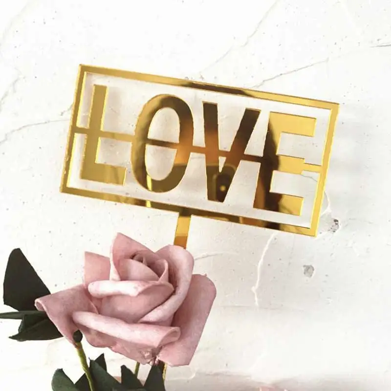 gold love Любовь Свадебный акриловый розы торт Топпер золото красное сердце любовь украшения для кексов для Юбилей Счастливый День святого Валентина пирога - Цвет: gold love