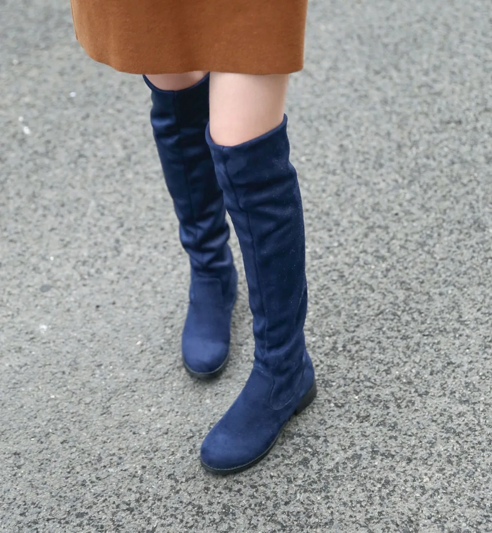 2018 г. Новинка модные черные темно-синие красные женские ботфорты без шнуровки с