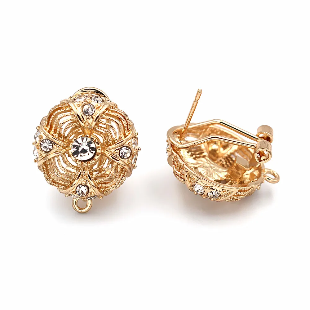 Earrings Post with Loop Hanger Connectors Filigree Round Paved Rhinestone Metal DIY African Women Clip Findings 18mm | Украшения и
