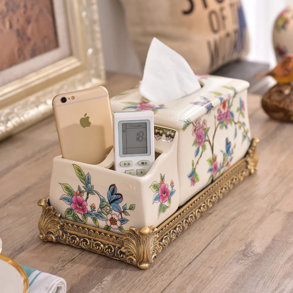 

The supply of creative ceramic multifunctional tissue box houses living room villa high-grade paper smoke ceramic ornaments