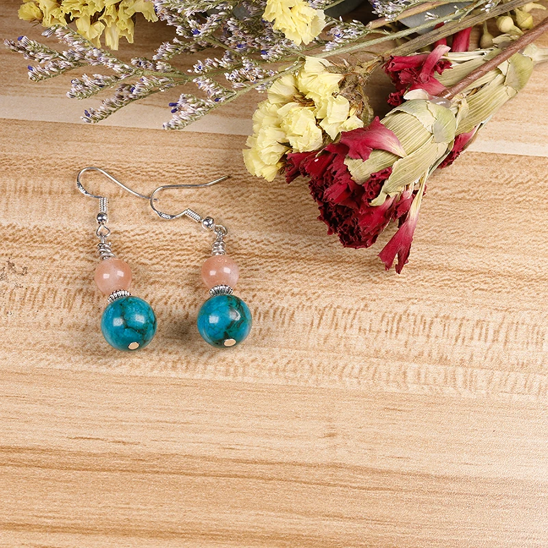 Женские серьги капельки с подвеской из натурального бирюзового камня 10 мм 8 в