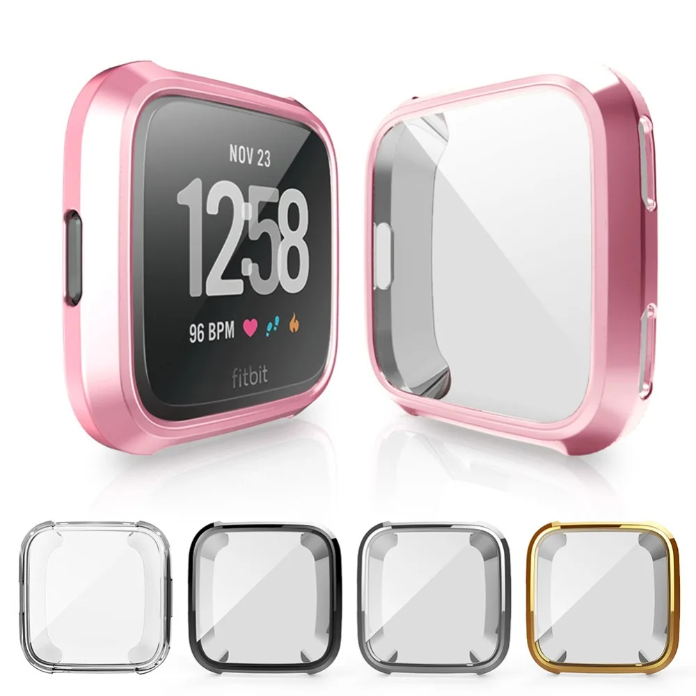 TPU Replacement Screen Protector Compatible with Fitbit Versa Smartwatch Cases Soft Plated Case Protective Full Shell Cover