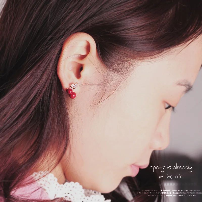 Red cherry imitation Pearl Clip on Earrings non pierced ear clip without piercing for lady | Украшения и аксессуары