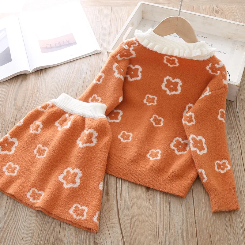 Осенний комплект одежды для маленьких девочек Трикотажный костюм из 2 предметов