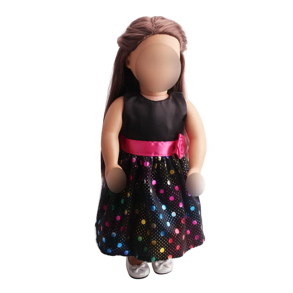 

18 inch Girls doll dress Princess black printed evening gown American new born clothes Baby toys fit 43 cm baby accessories c170