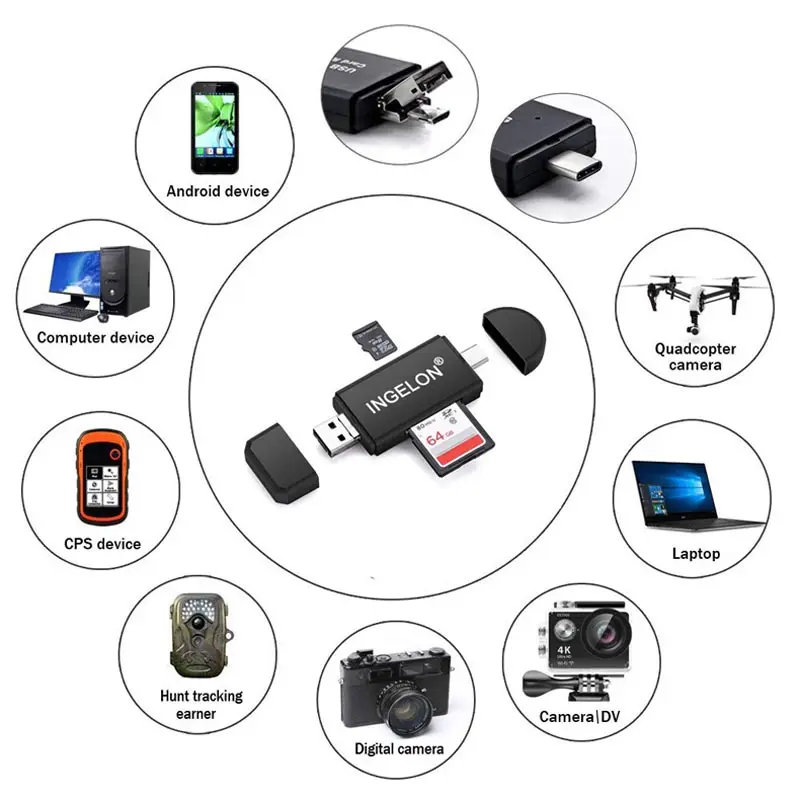 INGELON 2019 Новое поступление USB 2 0 в 1 Многофункциональный кардридер SD карта TF тройка
