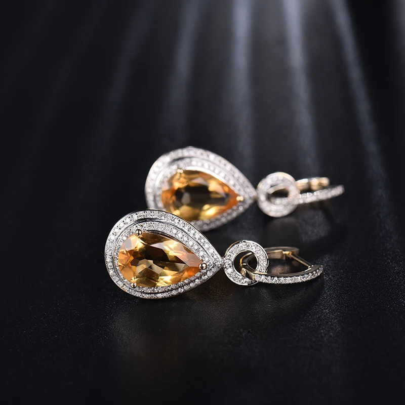Женские серьги цитрина 14 карат желтое золото натуральный 10х14 мм|drop earrings|earring for