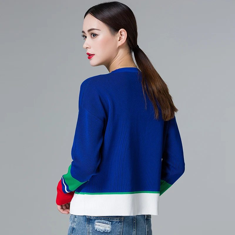 Autumn Winter Women Sweater Contrast Color Striped All-match Jacket Coats Long Sleeve Loose Patchwork Knitting Cardigans C-198 |