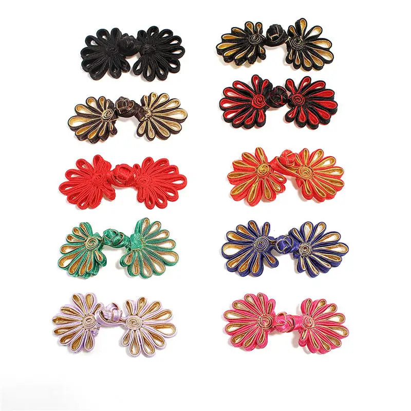 DoreenBeads 1 пара сатиновые китайские лягушки пуговицы цветы хризантем кнопки с узлом