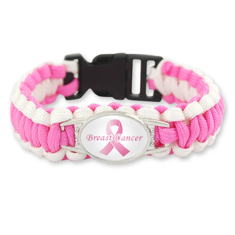 Breast Cancer Awareness Medical Alert Bracelet Outdoor Camping Rescue Braided Rope Paracord Survival For Women | Украшения и