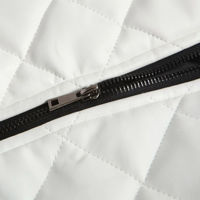 New Men Parkas Black White Patchwork PU Coat Standing Collar Zipper Regular Clothing Male Plaid Decoration Pocket Parkas