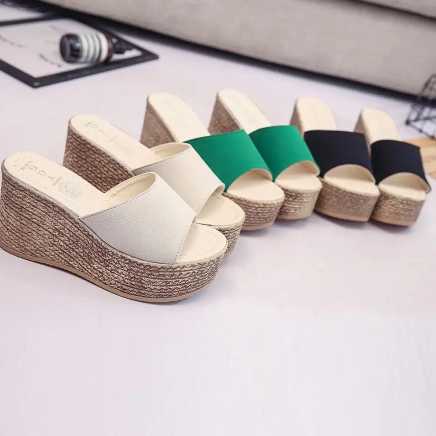 Сандалии женские летние однотонные с открытым носком и толстой подошвой | Обувь