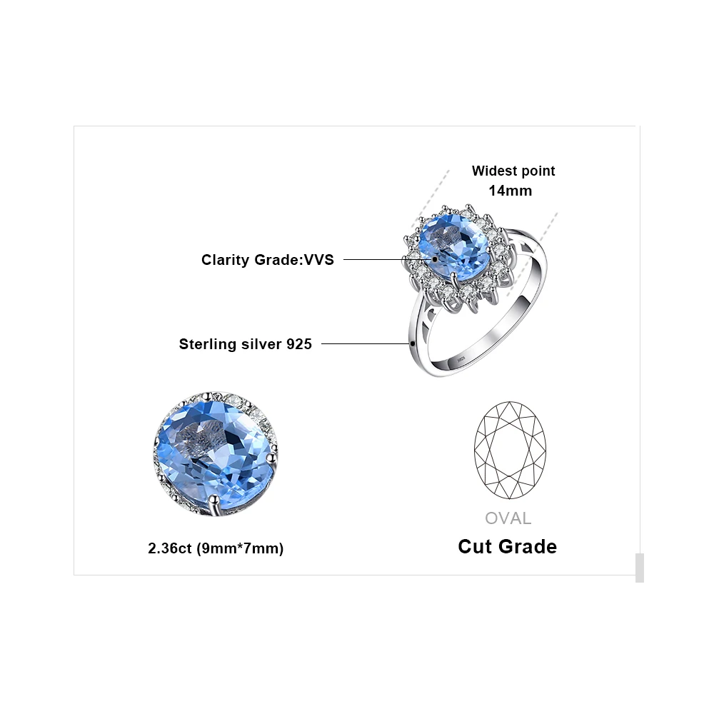 Jewelrypalace Принцесса Диана Уильям Kate 2.3ct Природный Голубой топаз Обручение Halo Кольцо