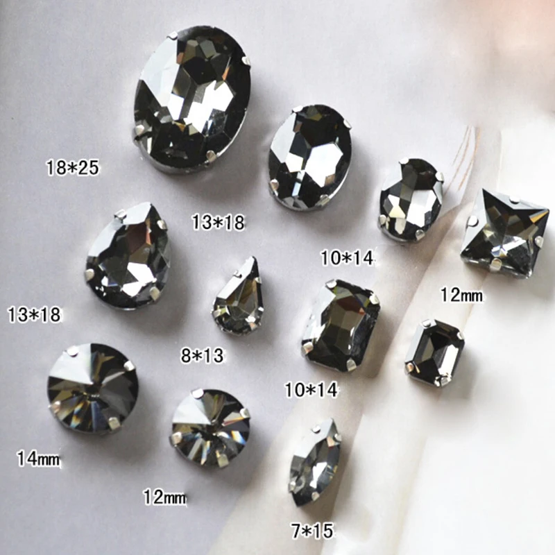 Sewing Craft Claw Rhinestone Water Drop Black Diamond 8mm 8x13mm 10x14mm 13x18mm Evening Dress Decorations On Rhinestones | Дом и сад
