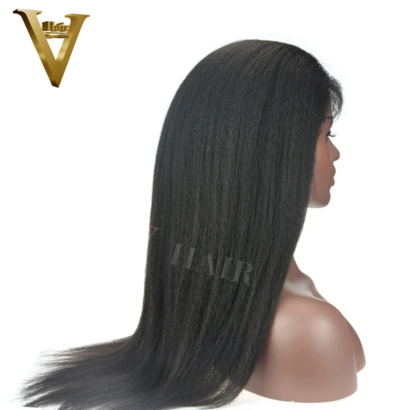180% Brazilian Virgin Human Hair Kinky Straight Wigs Full Lace Frontal Yaki #1 #1B #2 #4 Natural Black | Шиньоны и парики