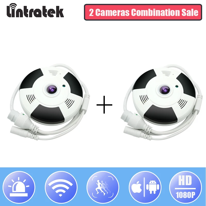 Lintratek Беспроводная панорамная ip камера WiFi наблюдения HD 1080 P видеонаблюдения рыбий