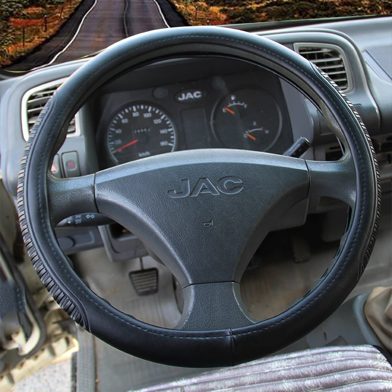 

KKYSYELVA Leather Steering Wheel Covers for Car Bus Truck 36 38 40 42 45 47 50cm Diameter Auto Steering-wheel cover