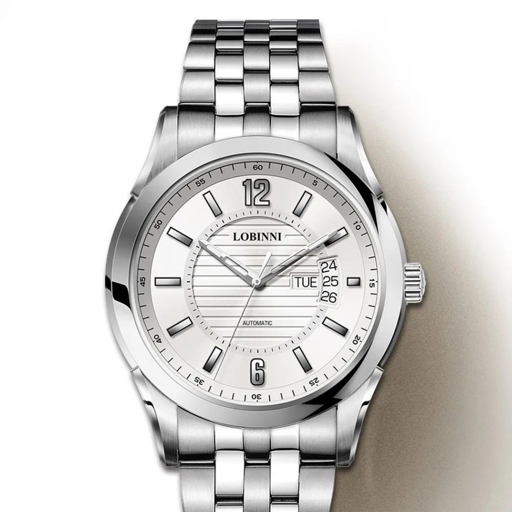 

LOBINNI Mens 50M Waterproof Business Dual Calendar Sapphire Mirror Dress Automatic Self-wind Mechanical Wrist Watch