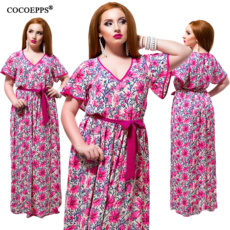 Женское длинное платье с V образным вырезом большого размера|Женские платья| |