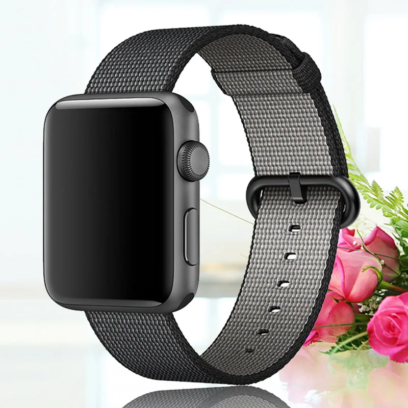 Black Браслет для apple watch, 44 мм, группа 5, 4, 3, 2, 1, тканый нейлоновый ремешок для iWatch, 40 мм, цветной узор, классическая пряжка - Цвет ремешка: Black