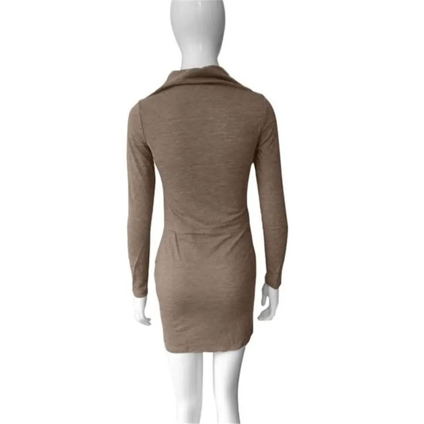 Women Ladies Dress Fashion Solid color long sleeve high collar Package Hip Slim Mini Pencil Business vestidos de verano Y* | Женская