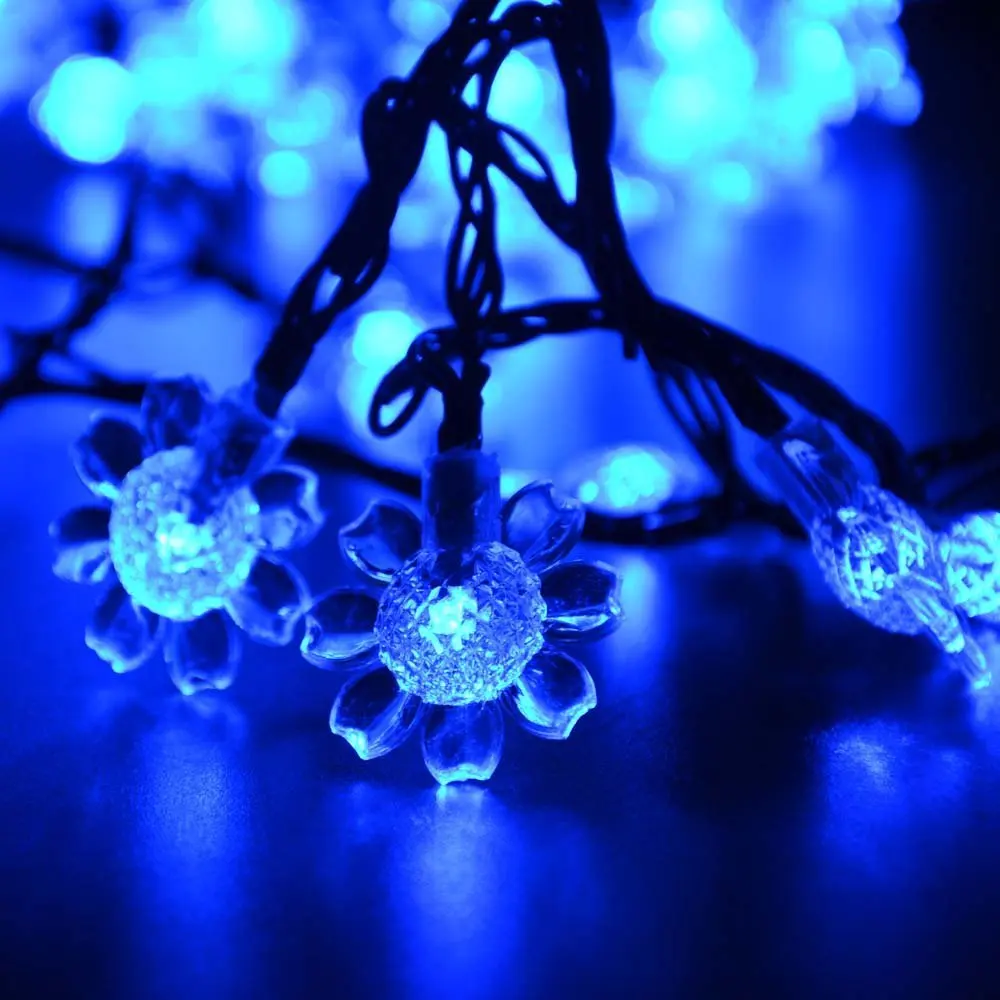 Blue 15ft 20LED солнечный свет шнура водостойкий открытый Рождество освещение Декор подсолнечника Форма для патио дерево - Испускаемый цвет: Blue