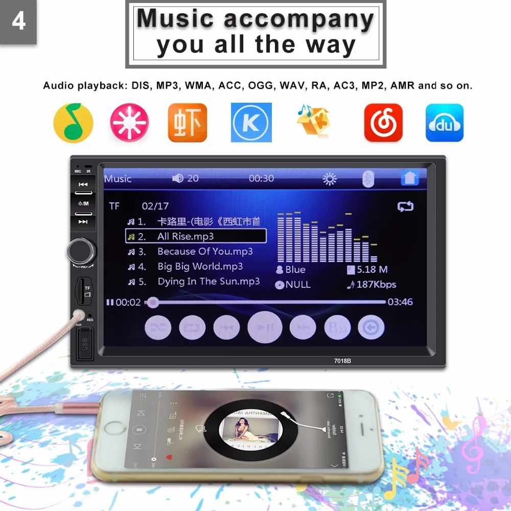 Авторадио 2 din автомагнитола 7 "HD плеер MP5 сенсорный экран цифровой дисплей Bluetooth
