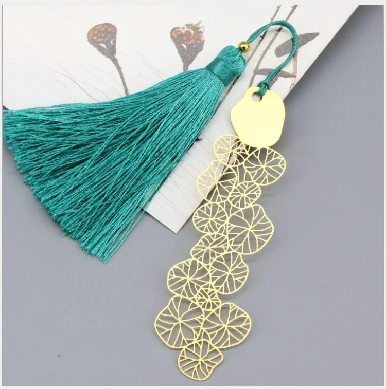 

Free shipping 50PCS wedding favor Metal Bookmark baby birthday gifts 15 styles brass flower peacock tassel Bookmarks for Book