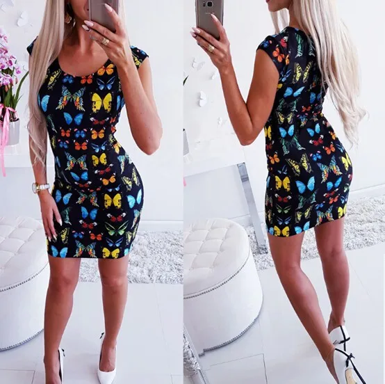 Лето 2019 женские мини платья с круглым вырезом вечерние сексуальный облегающий