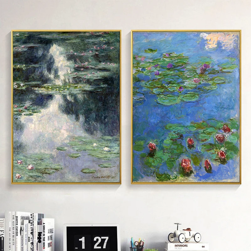 Картина на холсте Monet ВОДНЫЕ ЛИЛИИ Современное украшение постеры с цветочным